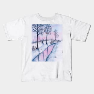 Winter landscape Christmas watercolor Kids T-Shirt